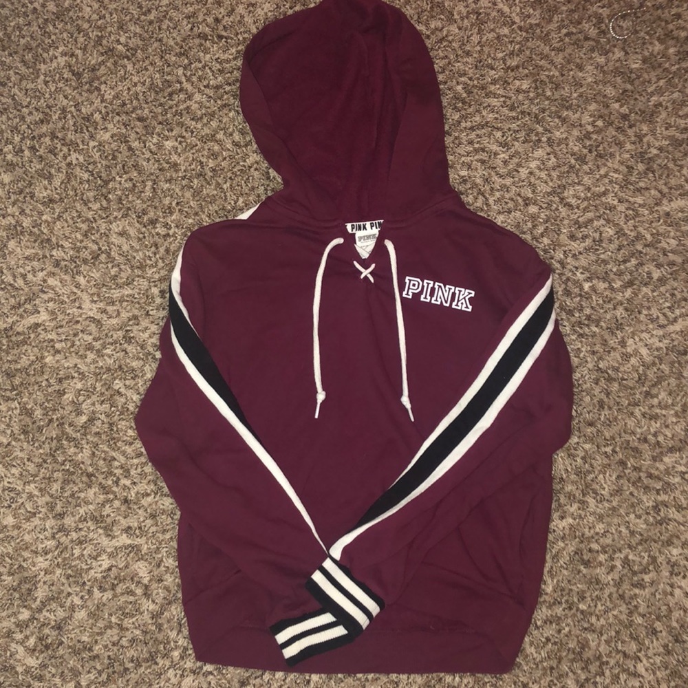 maroon cropped PINK hoodie